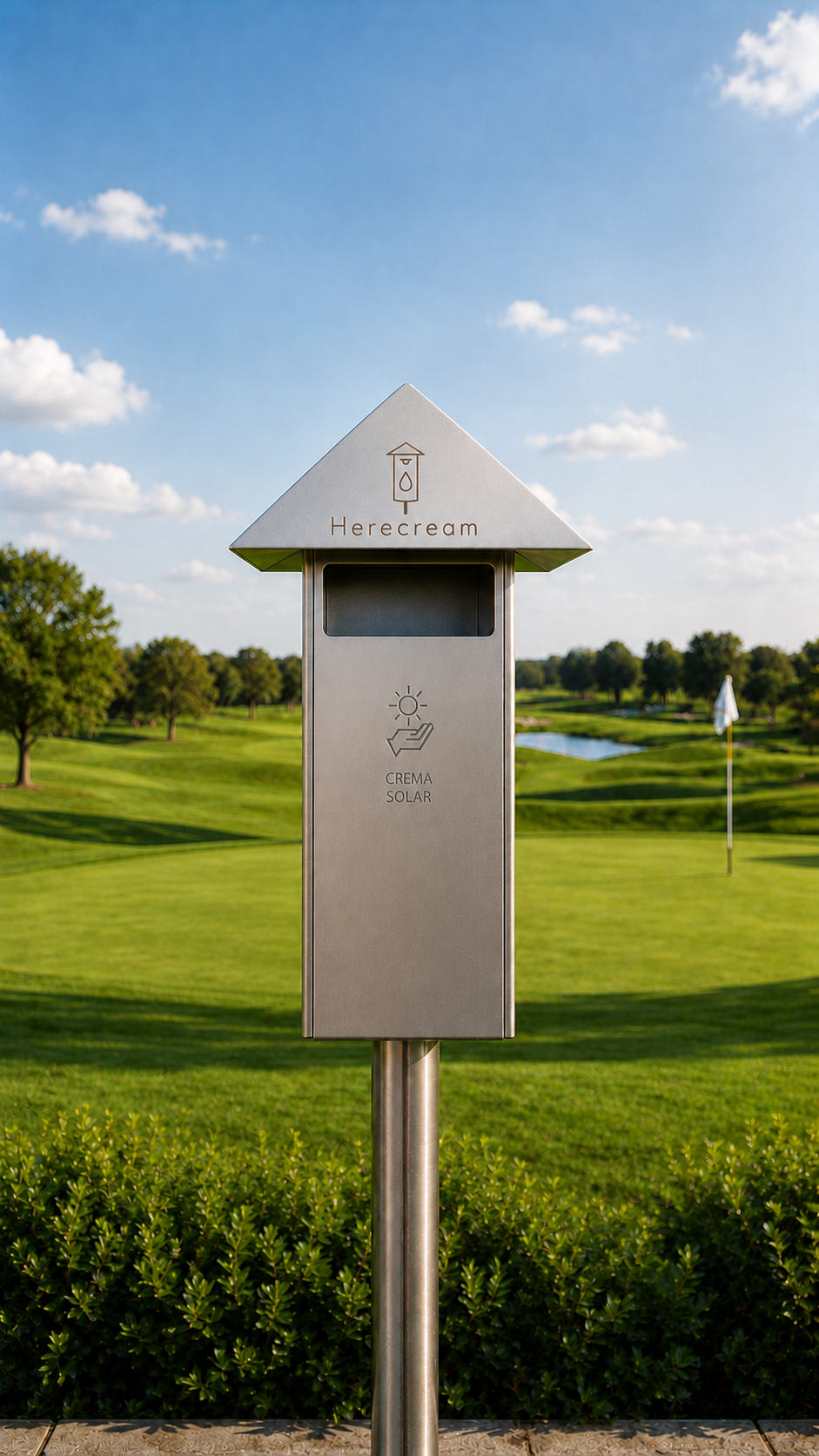 Dispensador de crema solar en campo de golf